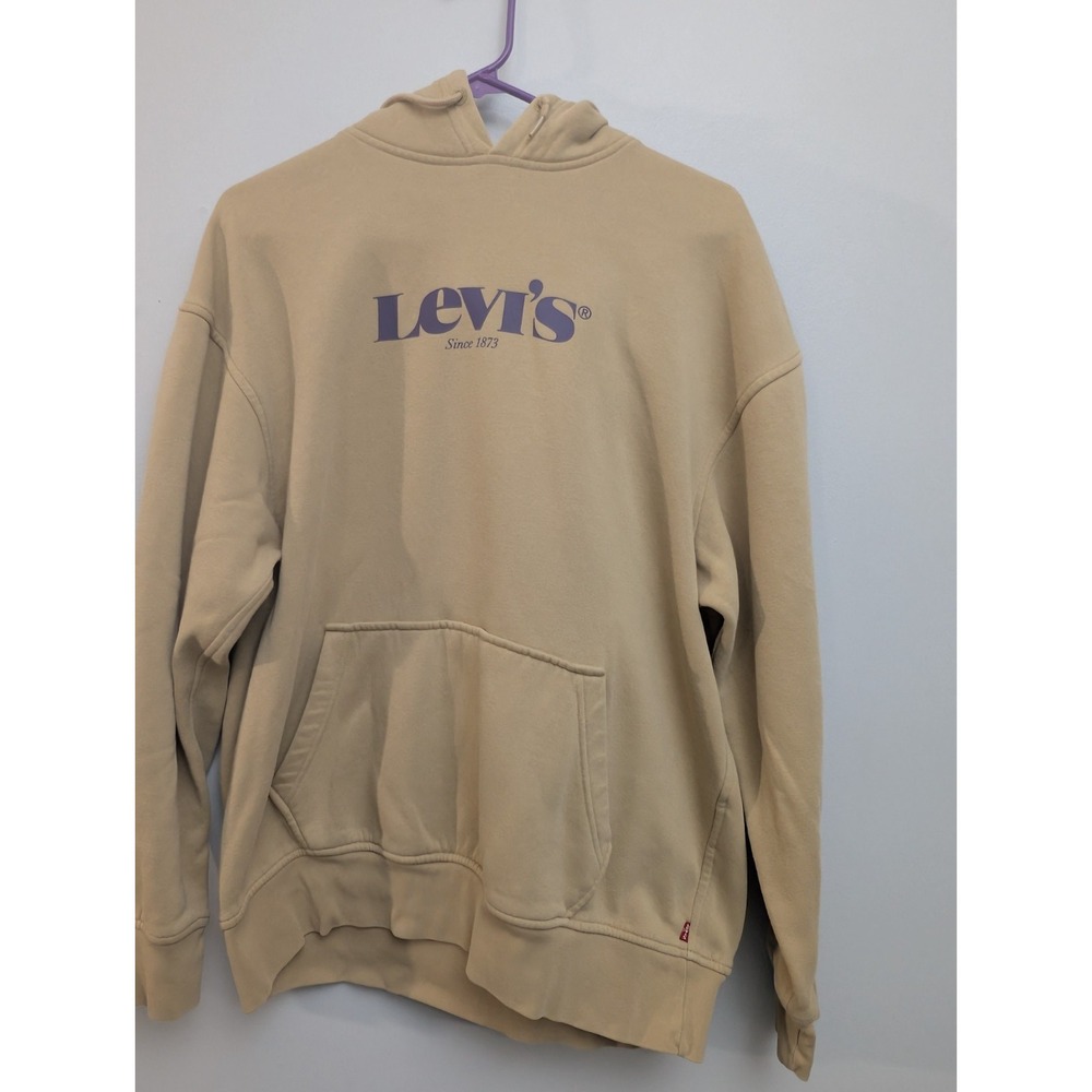 E4 Levi's Hoodie Sweater Unisex Med Biege Long Sleeve Pullover Relaxed Sweater